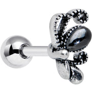 16G 1/4 Black Gem Abstract Bow Cartilage Tragus Earring