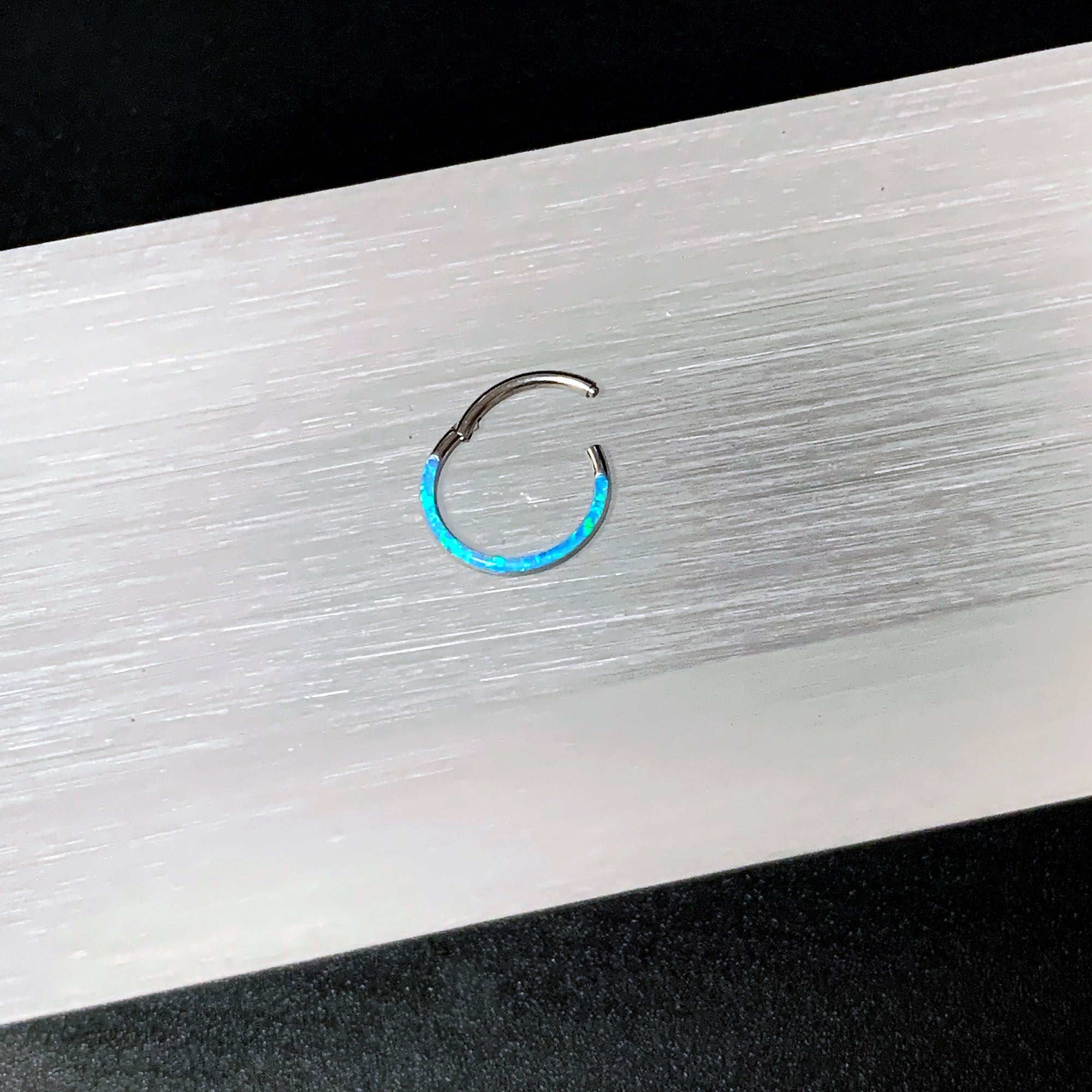 16G 3/8 Aqua Synthetic Opal Bottom Curve Hinged Segment Ring