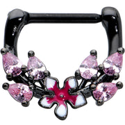 16G 5/16 Pink Gem Black Fanciful Flower Cartilage Clicker