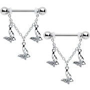 14G 9/16 Clear Gem Open Butterfly Chain Dangle Nipple Ring Set