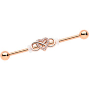 14G Clear CZ Gem Rosy Infinity Heart Industrial Barbell 38mm