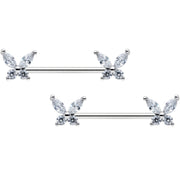 14G 9/16 Clear CZ Gem Butterflies Barbell Nipple Ring Set