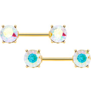 14G 9/16 Clear Gem Gold Tone Simply Elegant Nipple Ring Set