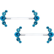 14G 13/16 Blue Gem Bioplast Simple Curvation Barbell Nipple Ring Set