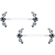 14G 13/16 Clear Gem Bioplast Simple Curvation Barbell Nipple Ring Set
