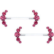 14G 13/16 Pink Gem Bioplast Simple Curvation Barbell Nipple Ring Set