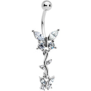 Clear Gem Vine Butterfly Dangle Belly Ring