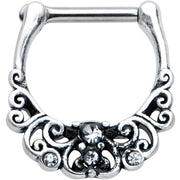16G 3/8 Clear Gem Elegant Scrollwork Cartilage Clicker