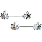 14G 9/16 Multicolor Openwork Autumn Leaf Barbell Nipple Ring Set