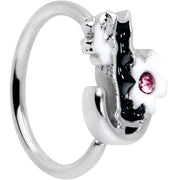20G 5/16 Pink Gem Black Cat White Flowers Nose Hoop