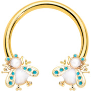 16G 3/8 White Gem Gold Tone Snow Bug Horseshoe Curved Barbell