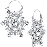 Clear Gem Festive Fancy Snowflake Christmas Tunnel Plug Earrings