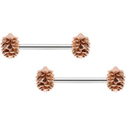 14G 9/16 Autumn Pine Cone Barbell Nipple Ring Set