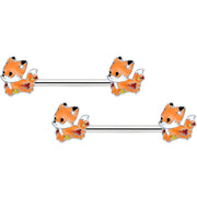 14G 9/16 Cute Fall Fox Barbell Nipple Ring Set
