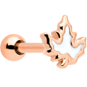 16G 1/4 Rose Gold Tone Fall White Maple Leaf Cartilage Tragus