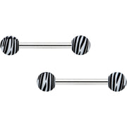 14G 9/16 Matte White Zebra Stripe Barbell Nipple Ring Set