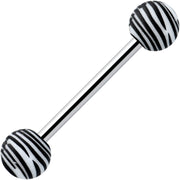 Matte White Zebra Stripe Barbell Tongue Ring