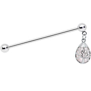 14G Rose Quartz Drop Tree Dangle Industrial Barbell 38mm