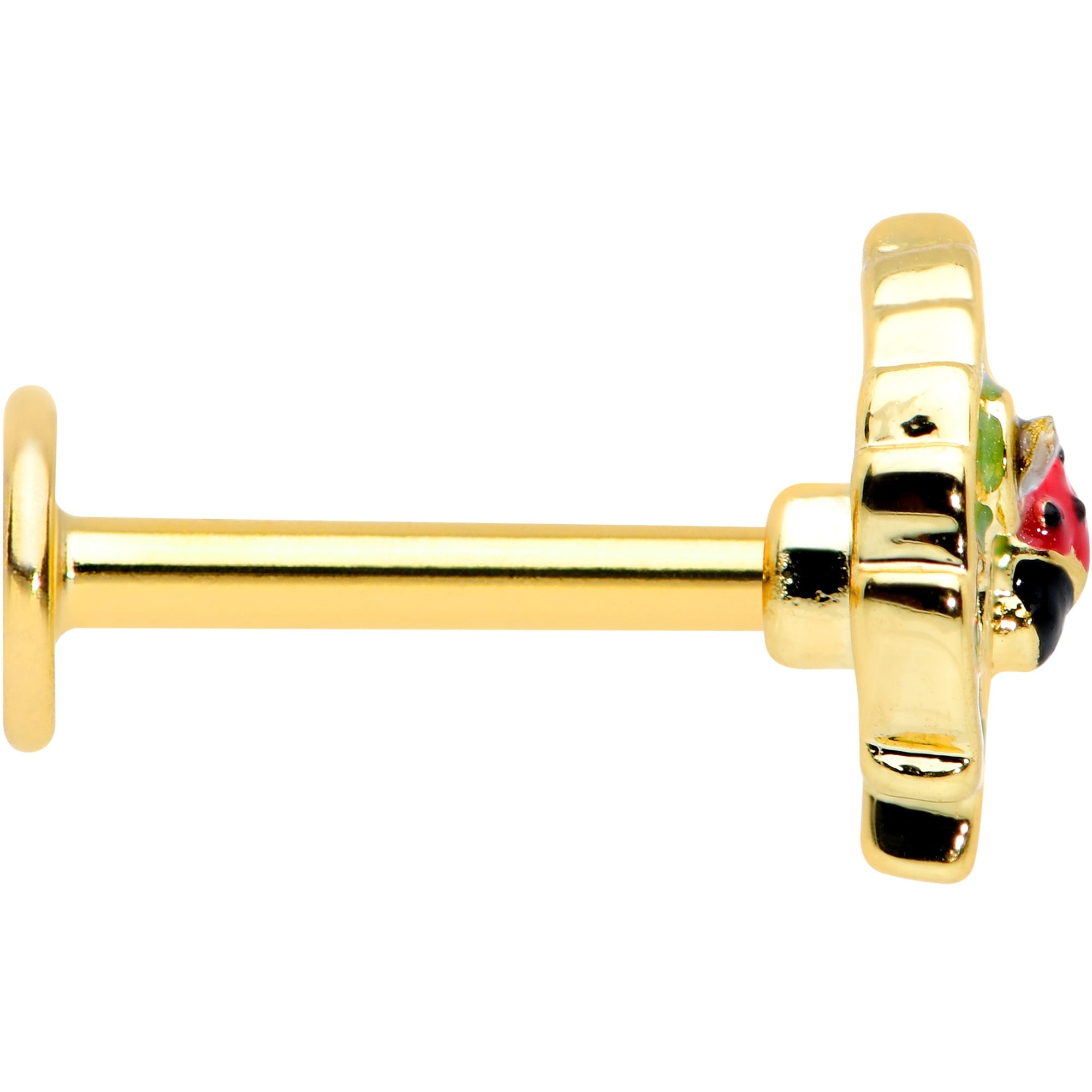 16G 5/16 Clear Gem Gold Tone Leafy Ladybug Labret Monroe Tragus