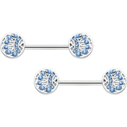 14G 1/2 Blue Gem Geometric Blues Barbell Nipple Ring Set