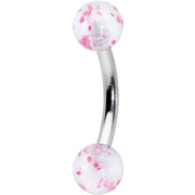 16G 5/16 Clear Pink Glitter Ends Curved Eyebrow Ring