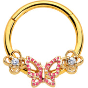 16G 3/8 Clear CZ Gem Gold Hue Sweet Butterfly Hinged Segment Ring
