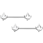 14G 9/16 Autumn White Maple Leaf Barbell Nipple Ring Set
