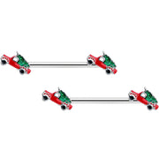 14G 9/16 Christmas Tree in a Truck Barbell Nipple Ring Set