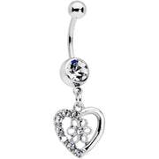 Clear Gem Floral Hollow Heart Valentines Day Dangle Belly Ring