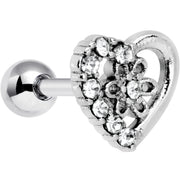 16G 1/4 Clear Gem Floral Hollow Heart Cartilage Tragus Earring