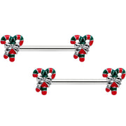 14G 9/16 Pair of Candy Canes Christmas Barbell Nipple Ring Set