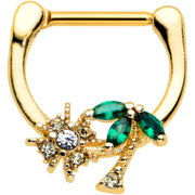 16G 5/16 Green Gem Gold Tone Sun Palm Tree Cartilage Clicker Ring