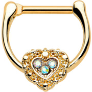 16G 5/16 Aurora Gem Gold Tone Baroque Heart Cartilage Clicker