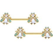 14G 5/8 White Gem Gold Tone Snow Bug Barbell Nipple Ring Set
