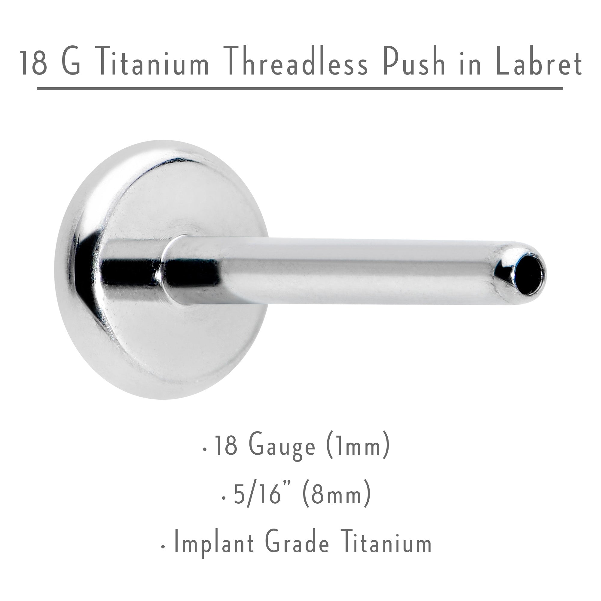 18G 5/16 G23 Titanium Threadless Post Only Labret Tragus Nose