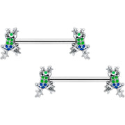14G 9/16 Clear Gem Polka Dot Frog Barbell Nipple Ring Set