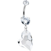 Clear CZ Gem Triple Glam Heart Valentines Dangle Belly Ring