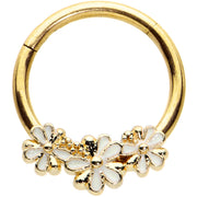 16G 3/8 Gold Tone White Texture Daisy Flower Hinged Segment Ring