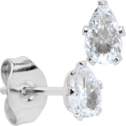 CZ Teardrop Clear Stainless Steel Stud Earrings 3mm to 7mm