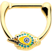 16G 3/8 Gold Tone Bold Peacock Feather Cartilage Clicker