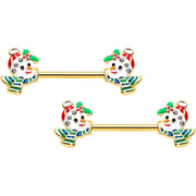 14G 9/16 Clear Gem Gold Tone Snowman Christmas Nipple Ring Set