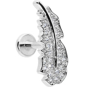 16G 1/4 Clear CZ Gem Feather Internally Threaded Labret Tragus