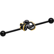 14G Black Understated Octopus Industrial Barbell 38mm