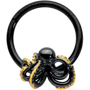 16G 3/8 Black Understated Octopus Hinged Segment Ring