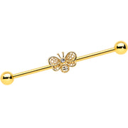 14G Clear Gem Gold Tone Beauty Bee Industrial Barbell 38mm