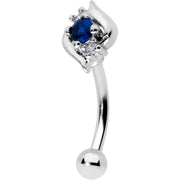 16G 5/16 Clear Blue Gem Oval Swirl Curved Eyebrow Ring
