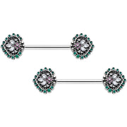 14G 9/16 Stylized Pink Green Leaf Barbell Nipple Ring Set
