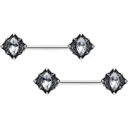 14G 9/16 Clear Gem Rhombus Retro Barbell Nipple Ring Set