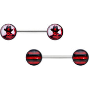 14G 9/16 Licensed Nightmare on Elm St Freddy Nipple Ring Set