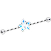 14G Pearly White Orb Blue Flower Industrial Barbell 38mm